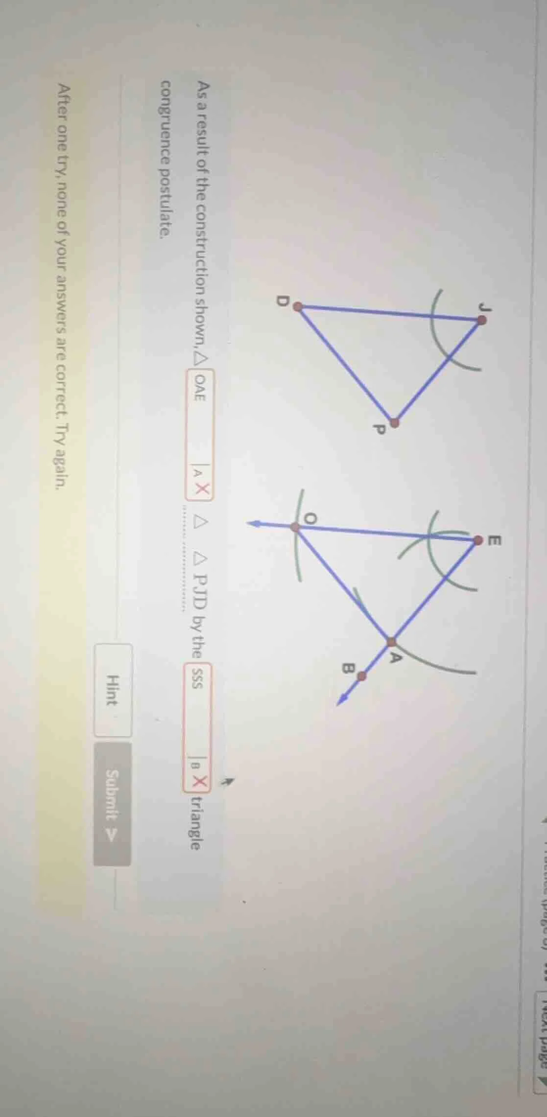 as a result of the construction shown, △ oae a x △ △ pjd by the sss a x…