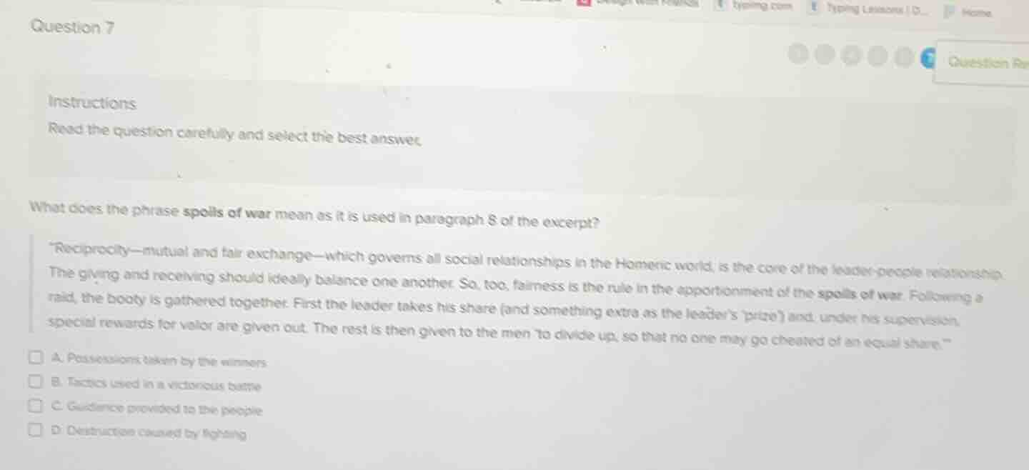 question 7 instructions read the question carefully and select the best…