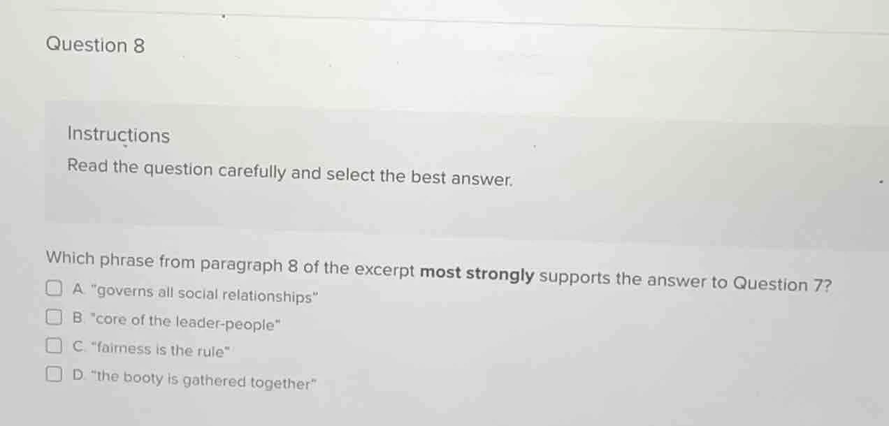 question 8 instructions read the question carefully and select the best…