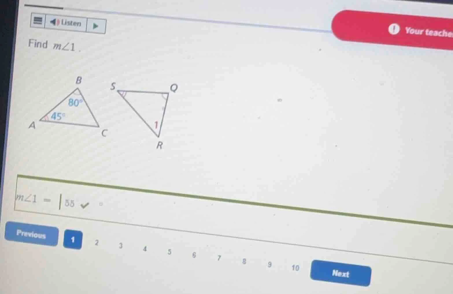 find ( mangle 1 ). (there are two triangles, triangle ( abc ) with ( an…