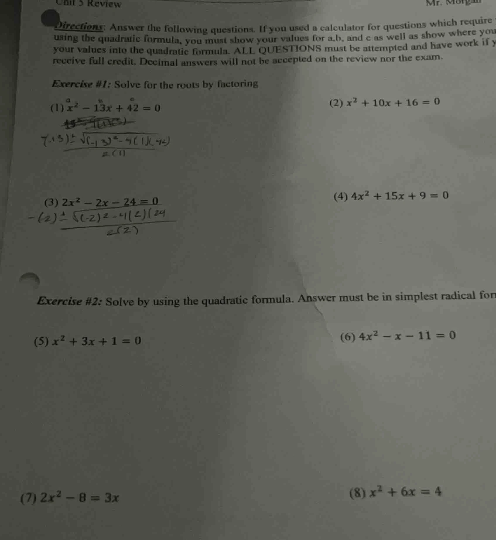 unit 5 review mr. morgan directions: answer the following questions. if…