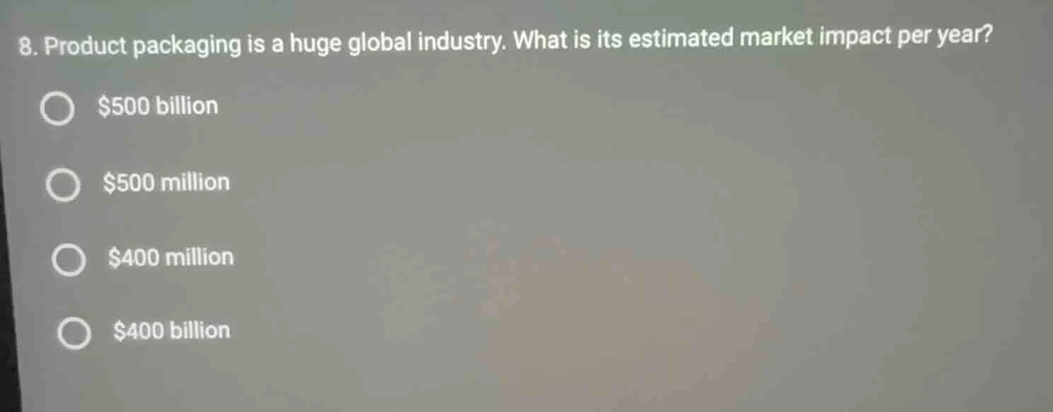 8. product packaging is a huge global industry. what is its estimated m…