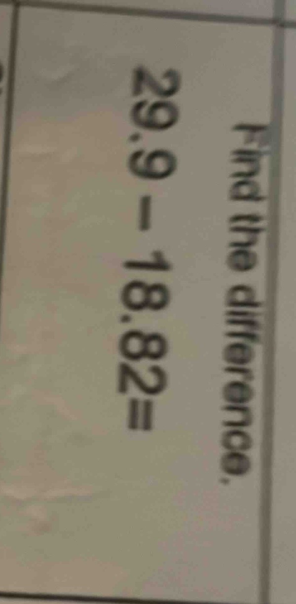 find the difference. 29.9 - 18.82 =