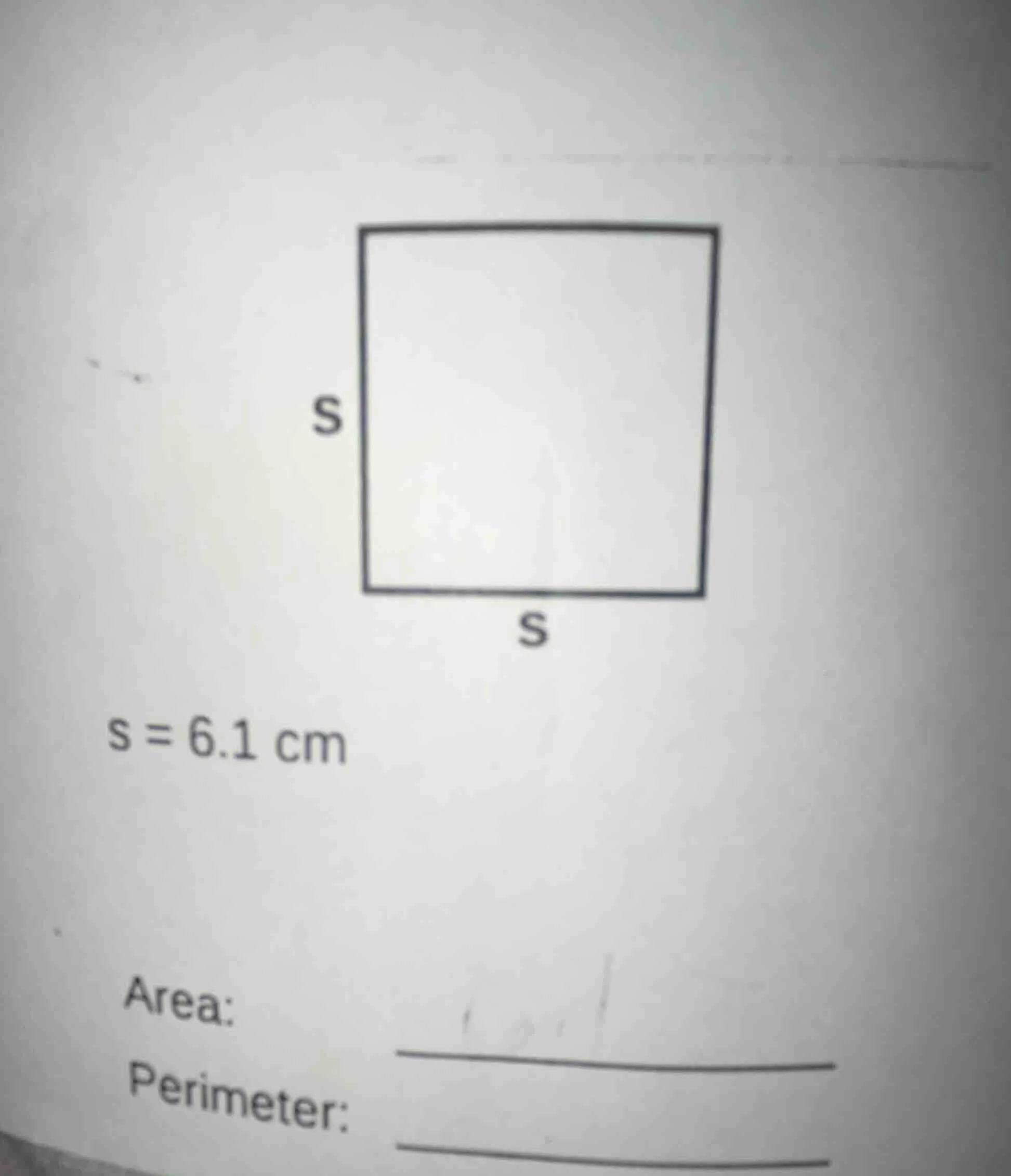 s = 6.1 cm area: perimeter: