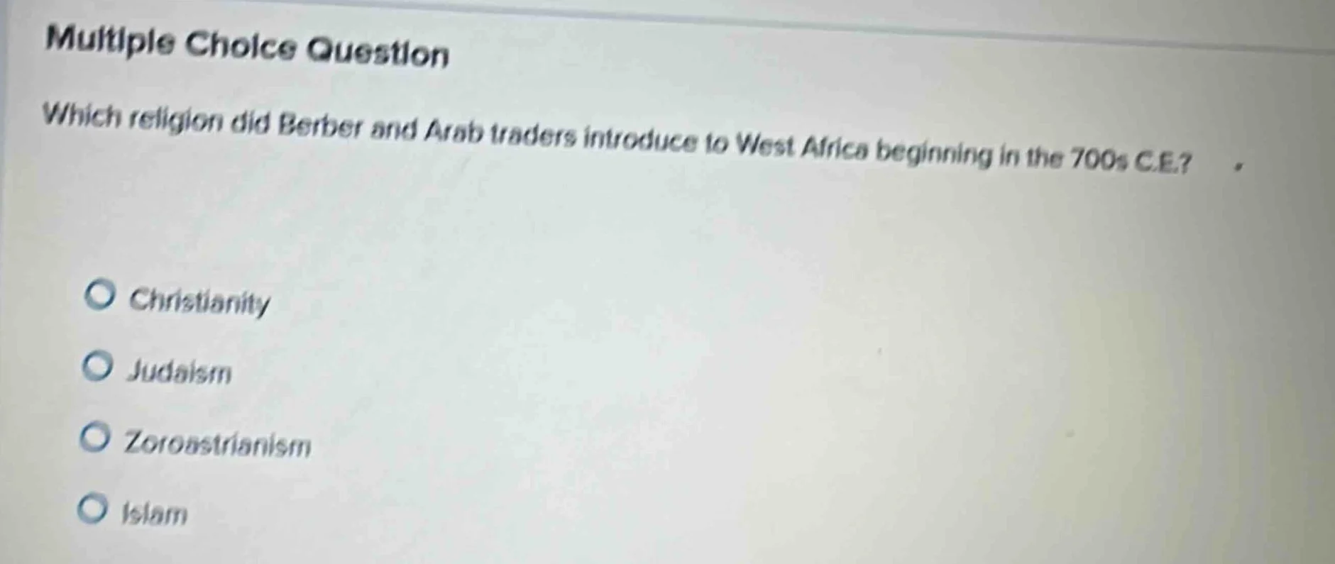multiple choice question which religion did berber and arab traders int…