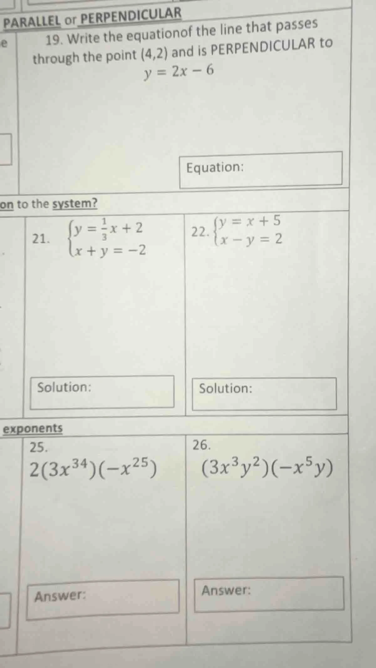 parallel or perpendicular 19. write the equation of the line that passe…