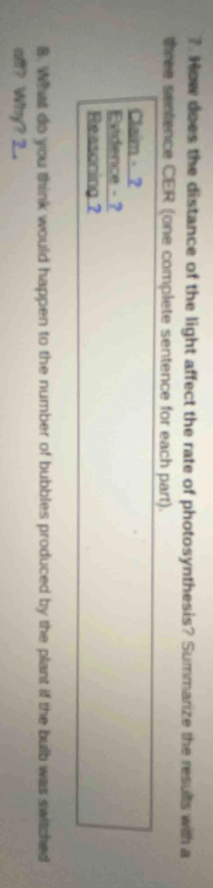 1. how does the distance of the light affect the rate of photosynthesis…