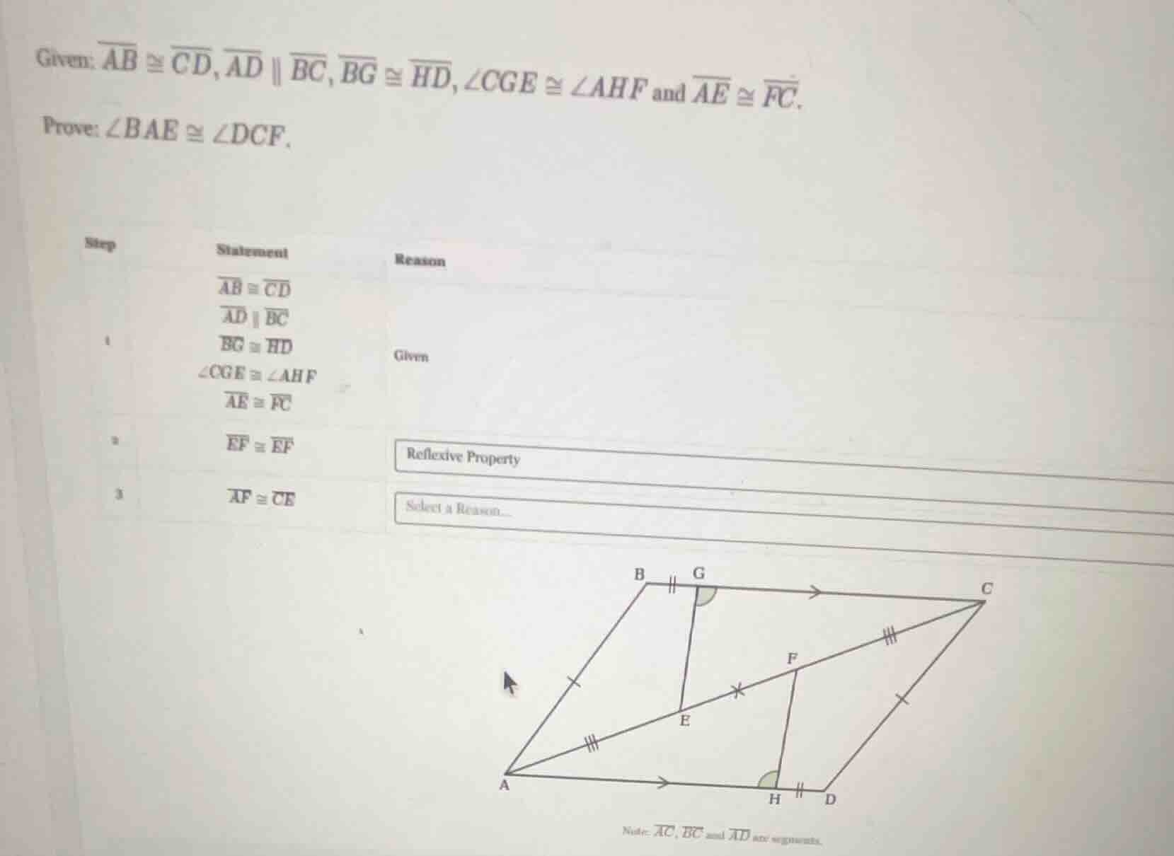 given: \\(\\overline{ab} \\cong \\overline{cd}\\), \\(\\overline{ad} \\…