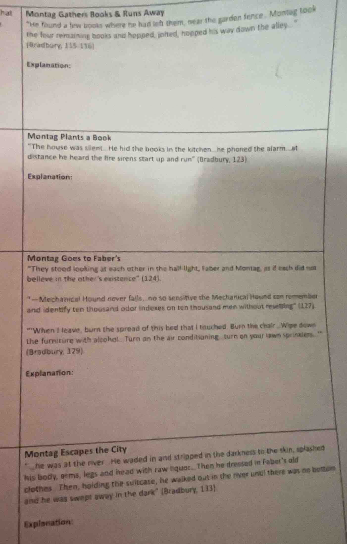 montag gathers books & runs away \he found a few books where he had lef…