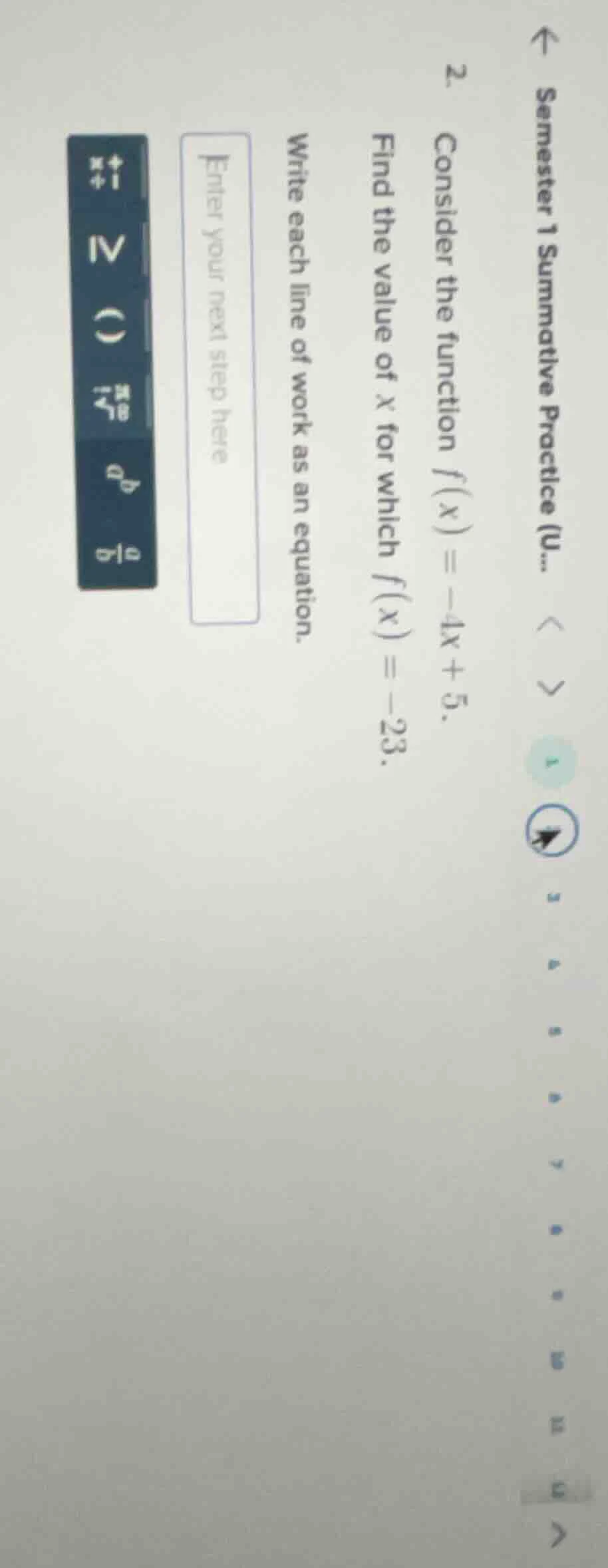 2. consider the function $f(x) = -4x + 5$. find the value of $x$ for wh…