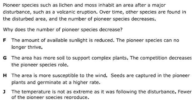 pioneer species such as lichen and moss inhabit an area after a major d…