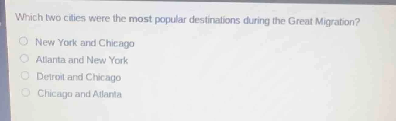 which two cities were the most popular destinations during the great mi…