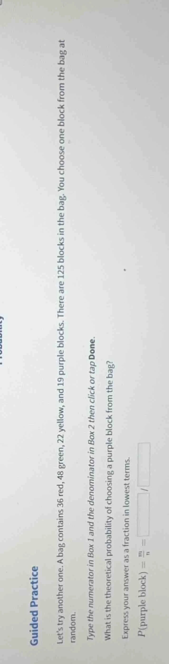 guided practice lets try another one. a bag contains 36 red, 48 green, …