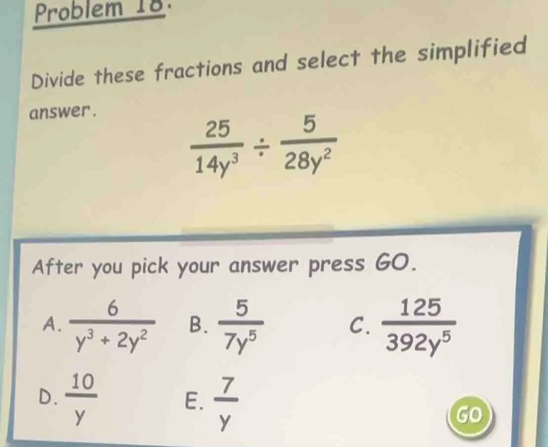 problem 16. divide these fractions and select the simplified answer. \\…