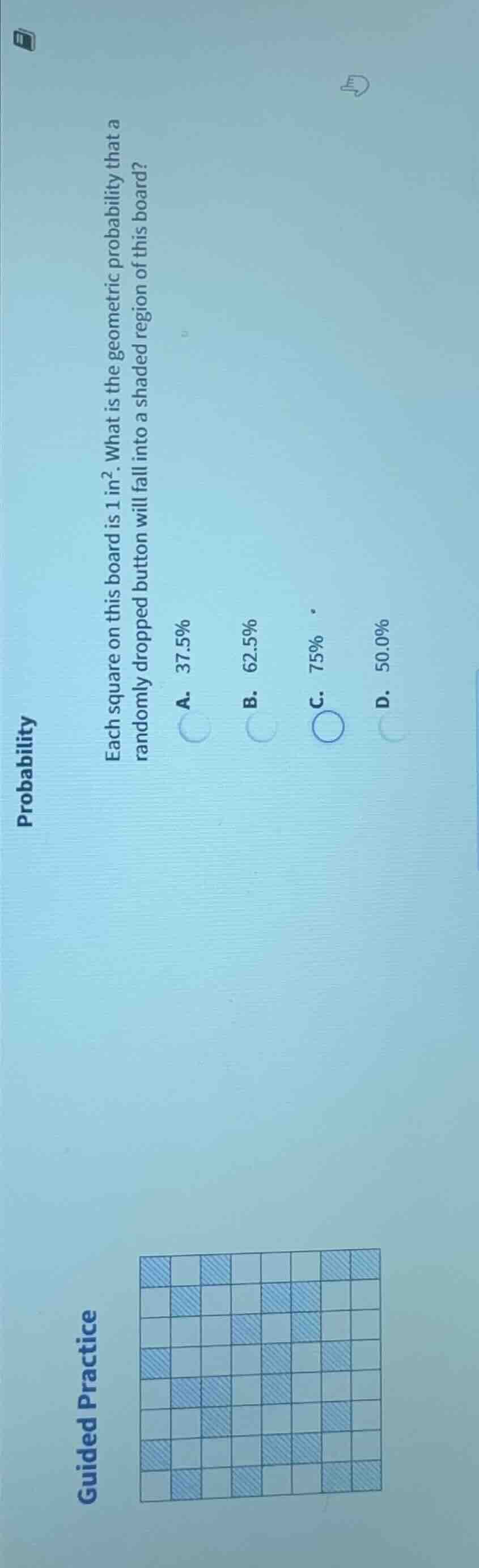probability guided practice each square on this board is 1 in. what is …