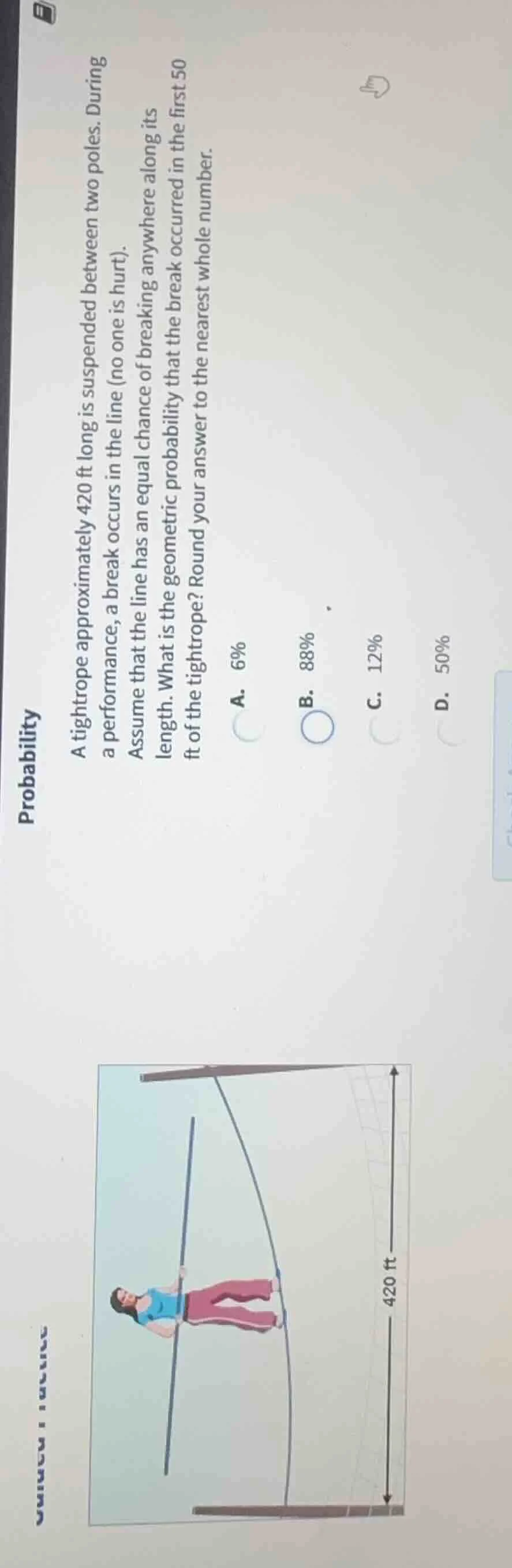 probability a tightrope approximately 420 ft long is suspended between …