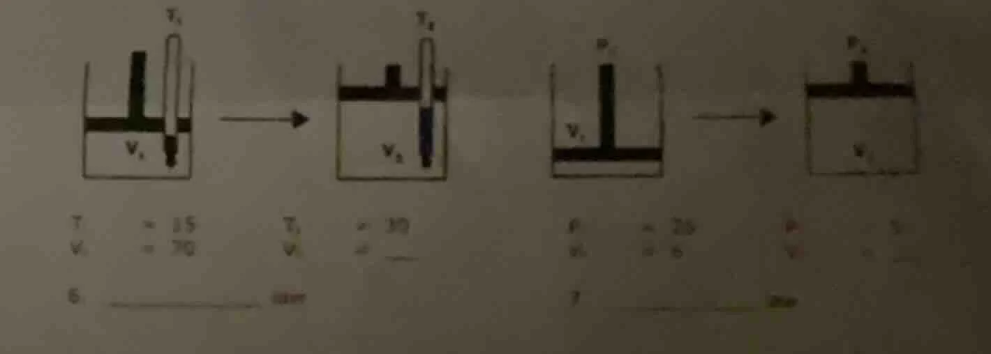 there are four figures showing different states of gas containers with …