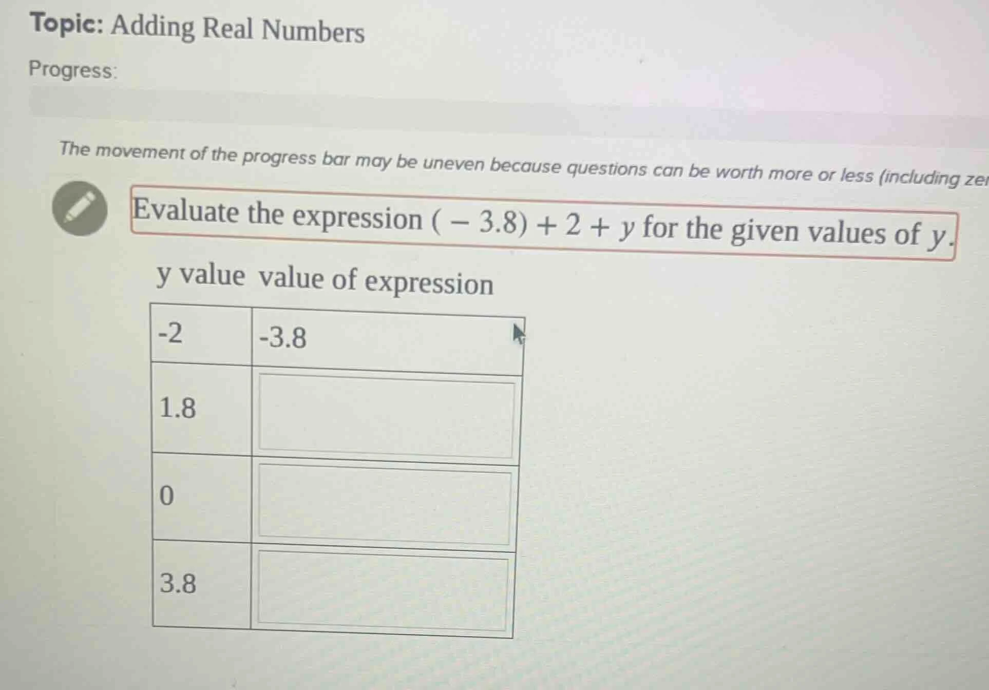 topic: adding real numbers progress: the movement of the progress bar m…
