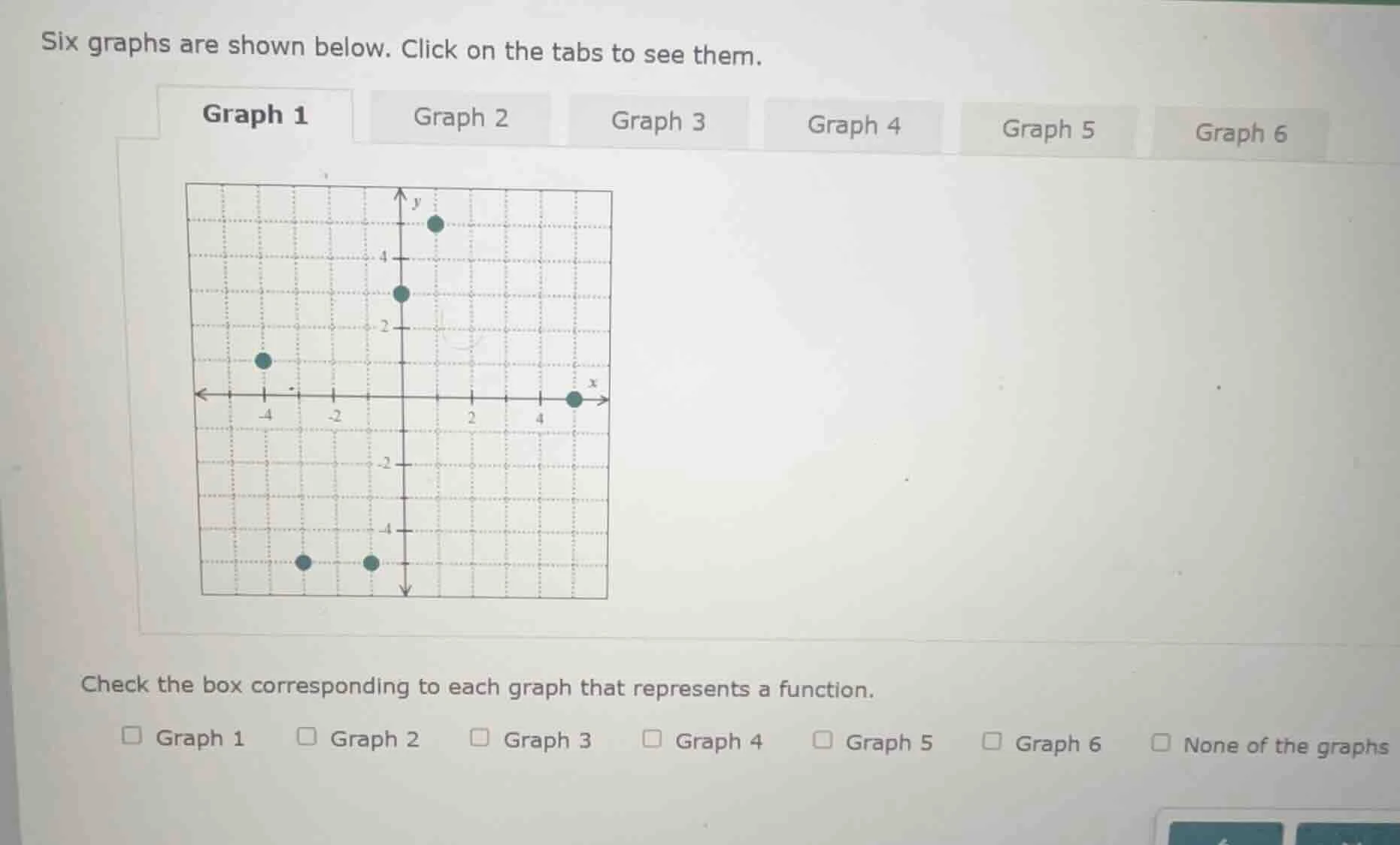 six graphs are shown below. click on the tabs to see them. graph 1 grap…