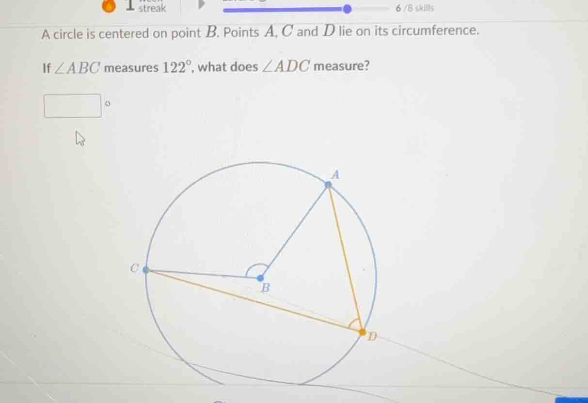 a circle is centered on point b. points a, c and d lie on its circumfer…