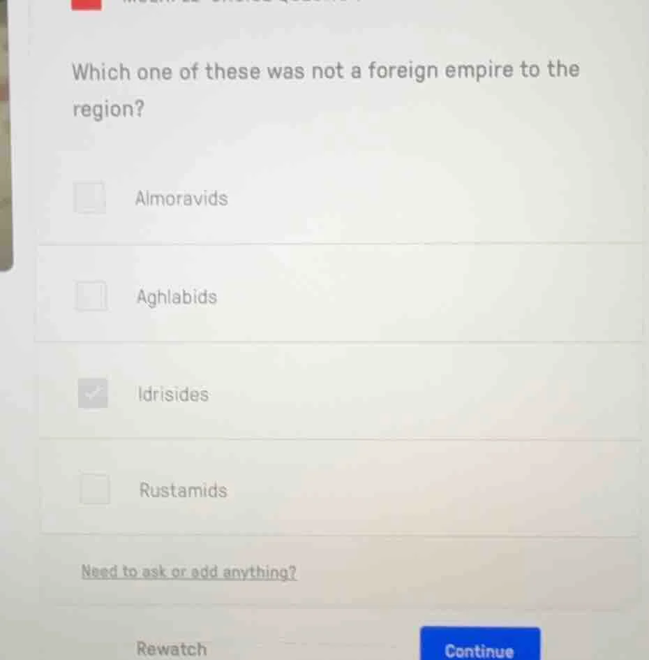 which one of these was not a foreign empire to the region? almoravids a…