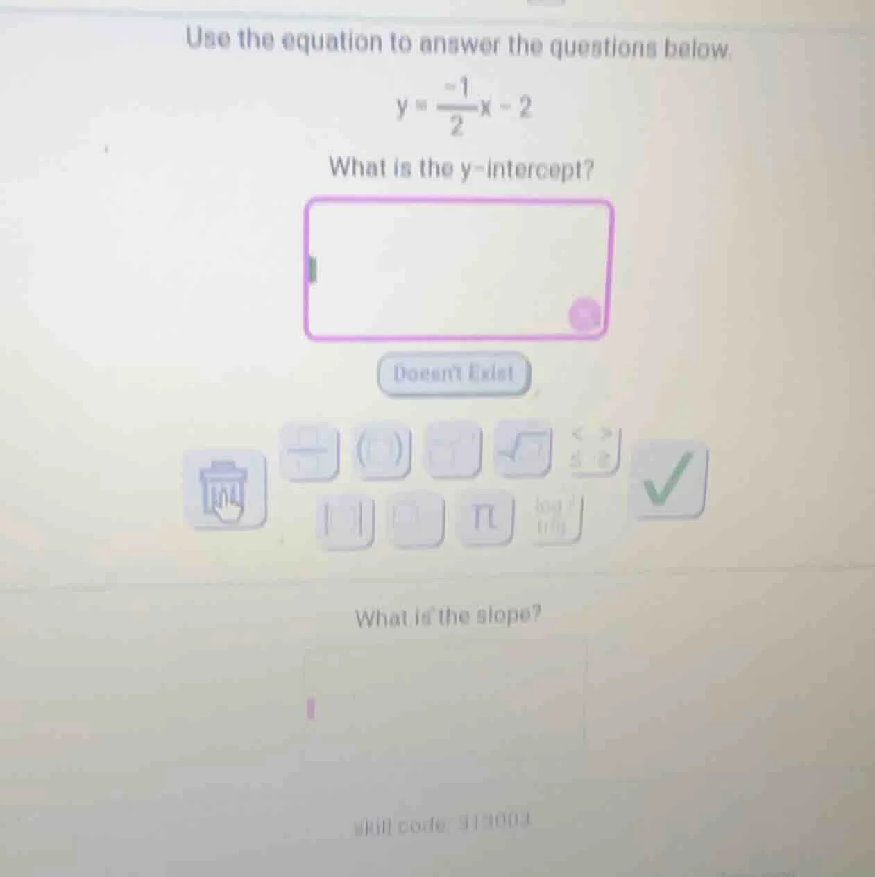 use the equation to answer the questions below. y = \\frac{-1}{2}x - 2 …