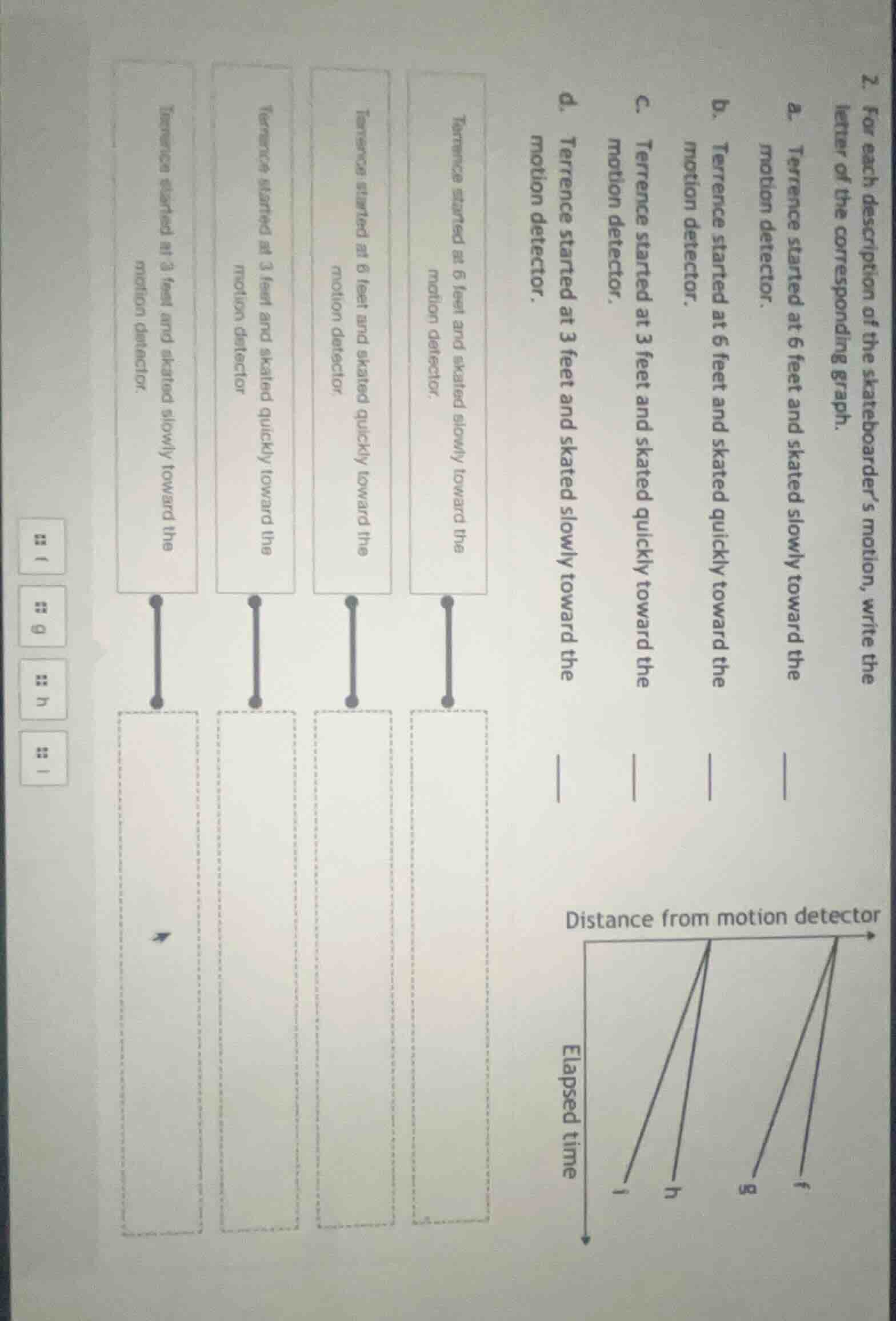 2. for each description of the skateboarder’s motion, write the letter …