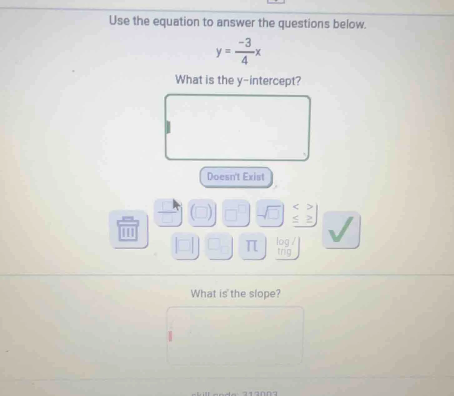 use the equation to answer the questions below. $y = \\frac{-3}{4}x$ wh…