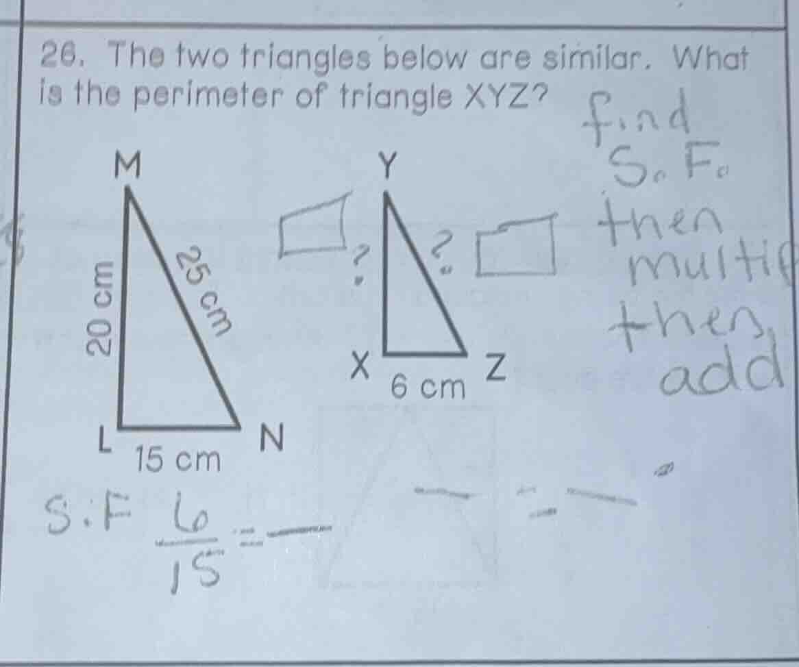 26. the two triangles below are similar. what is the perimeter of trian…