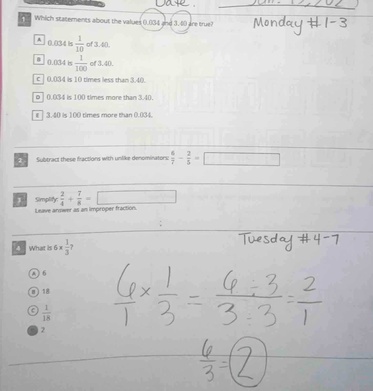 1 which statements about the values 0.034 and 3.40 are true? a 0.034 is…