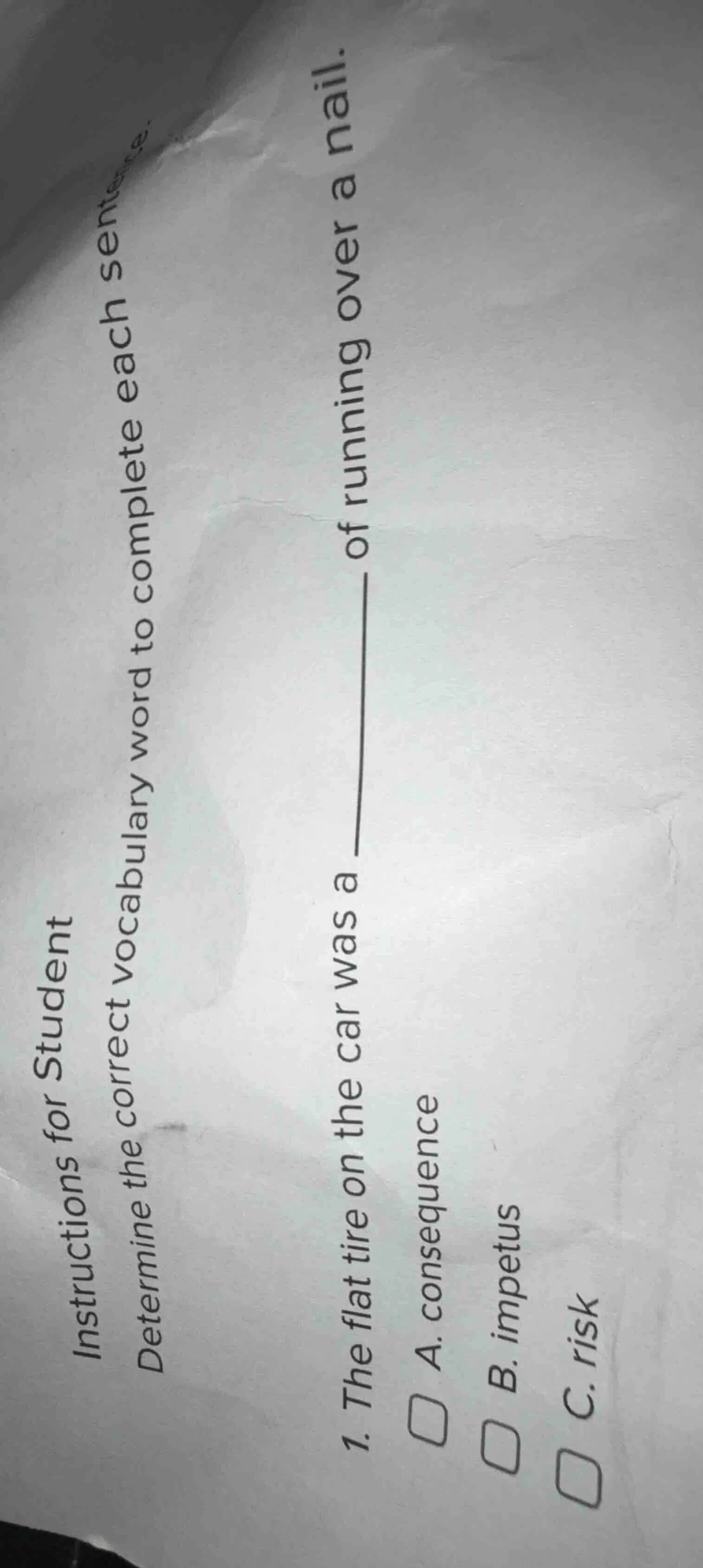 instructions for student determine the correct vocabulary word to compl…