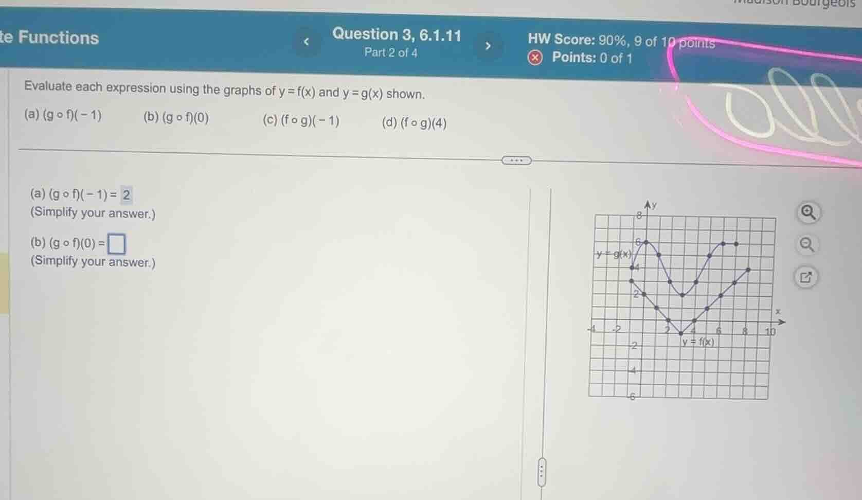 evaluate each expression using the graphs of y = f(x) and y = g(x) show…
