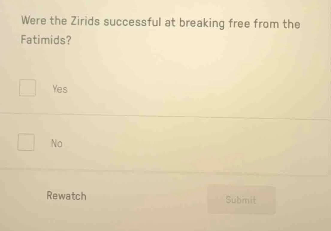 were the zirids successful at breaking free from the fatimids? □ yes □ …