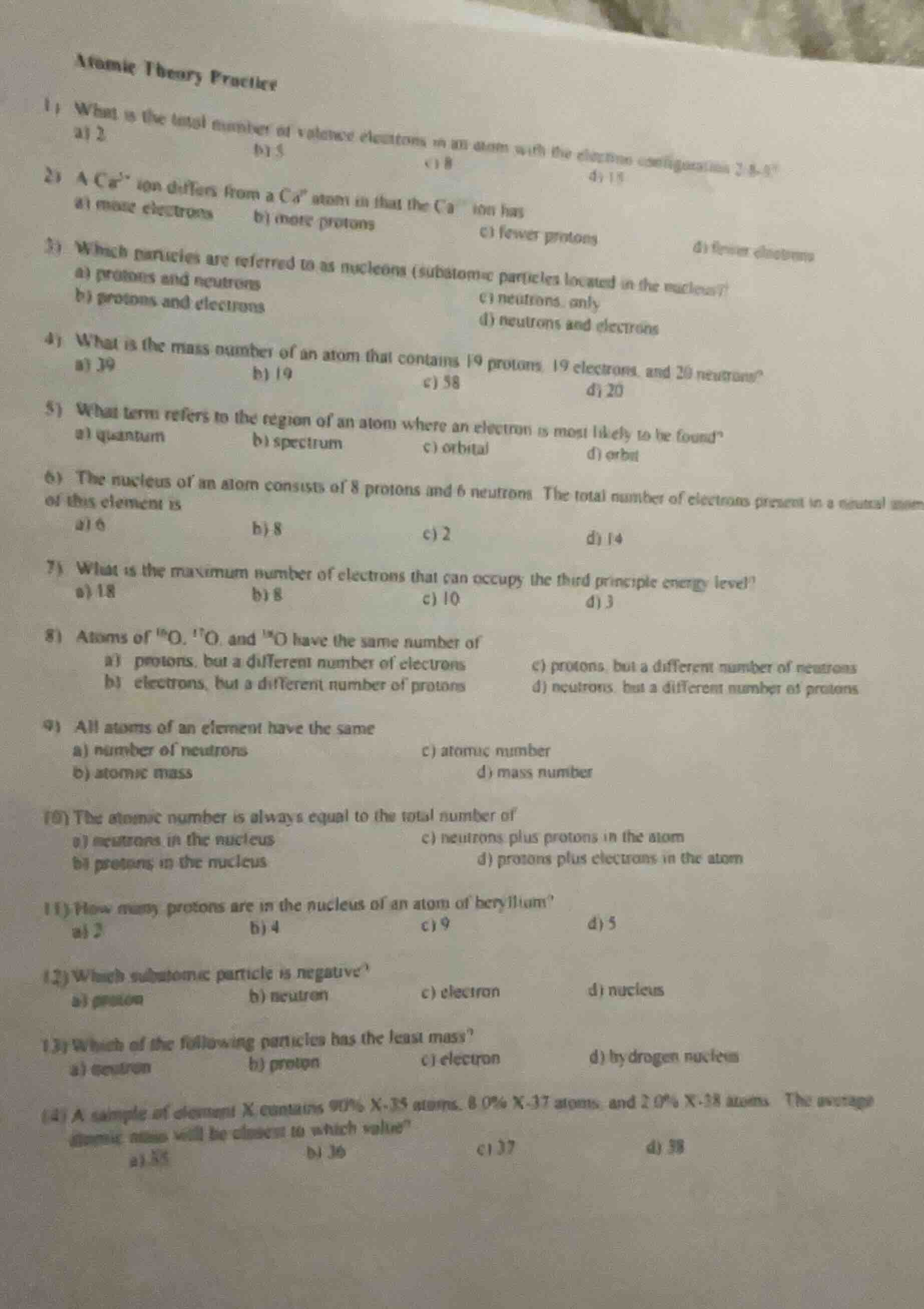 atomic theory practice 1) what is the total number of valence electrons…