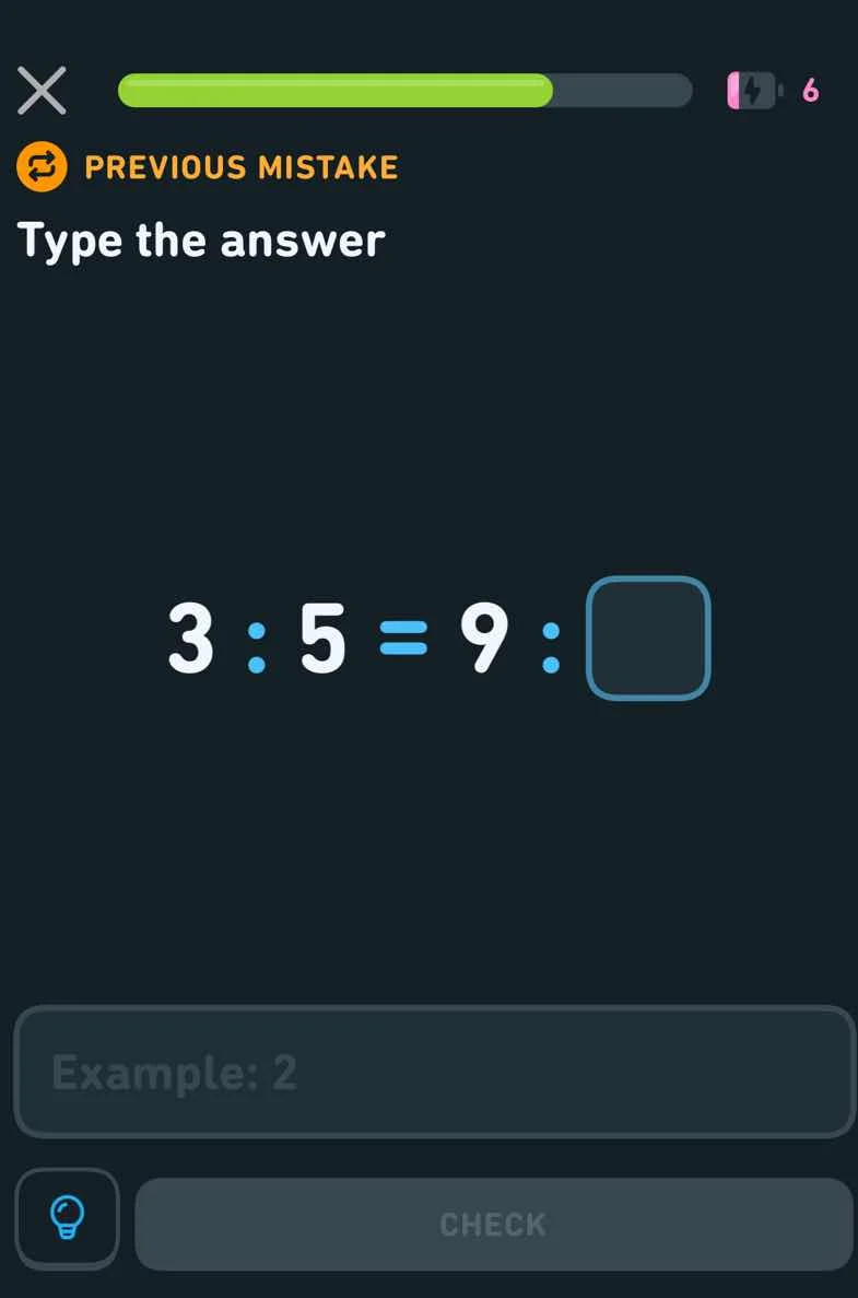 type the answer 3 : 5 = 9 : blank