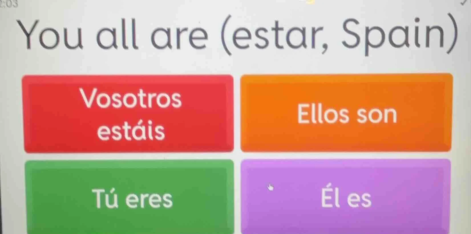 you all are (estar, spain) vosotros estáis ellos son tú eres él es