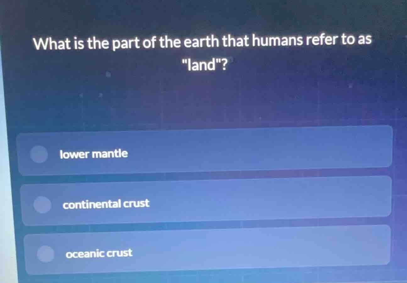 what is the part of the earth that humans refer to as \land\? lower man…