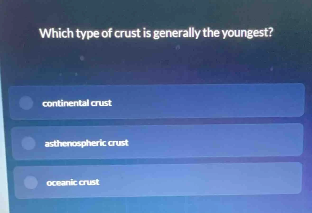 which type of crust is generally the youngest? continental crust asthen…