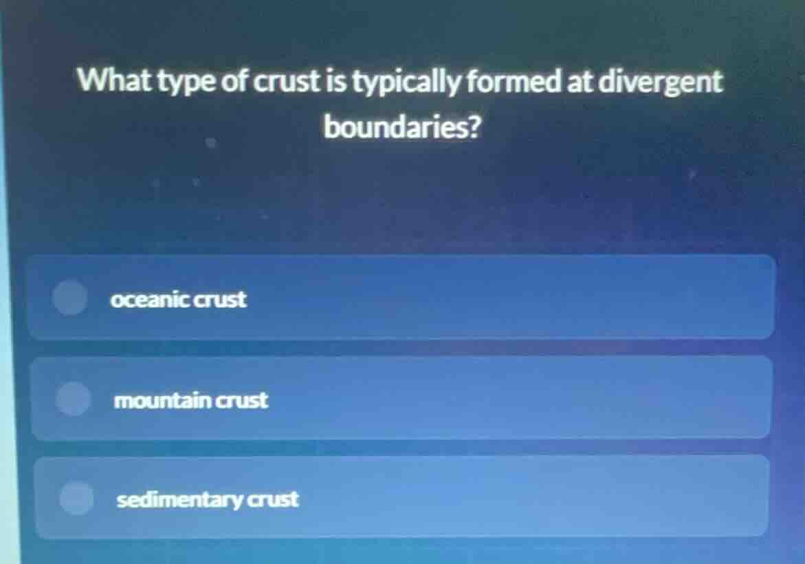 what type of crust is typically formed at divergent boundaries? oceanic…