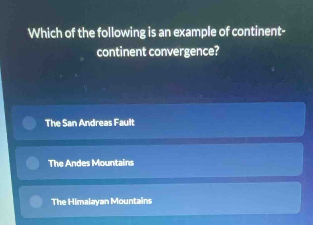 which of the following is an example of continent-continent convergence…