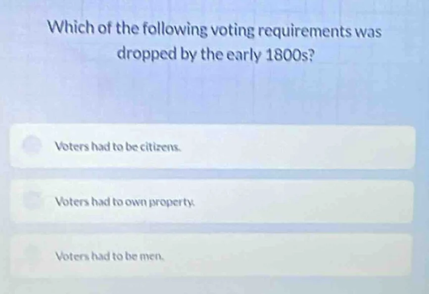 which of the following voting requirements was dropped by the early 180…