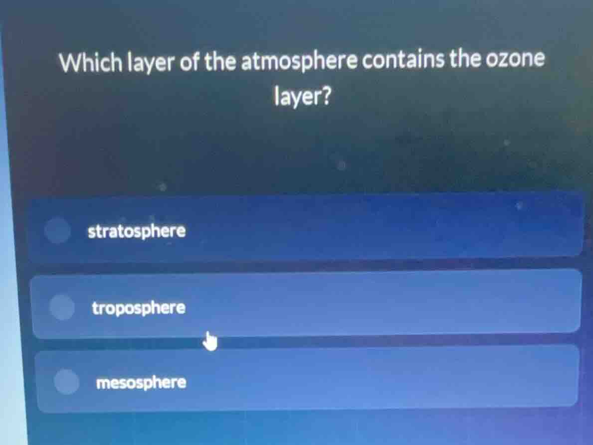 which layer of the atmosphere contains the ozone layer? stratosphere tr…