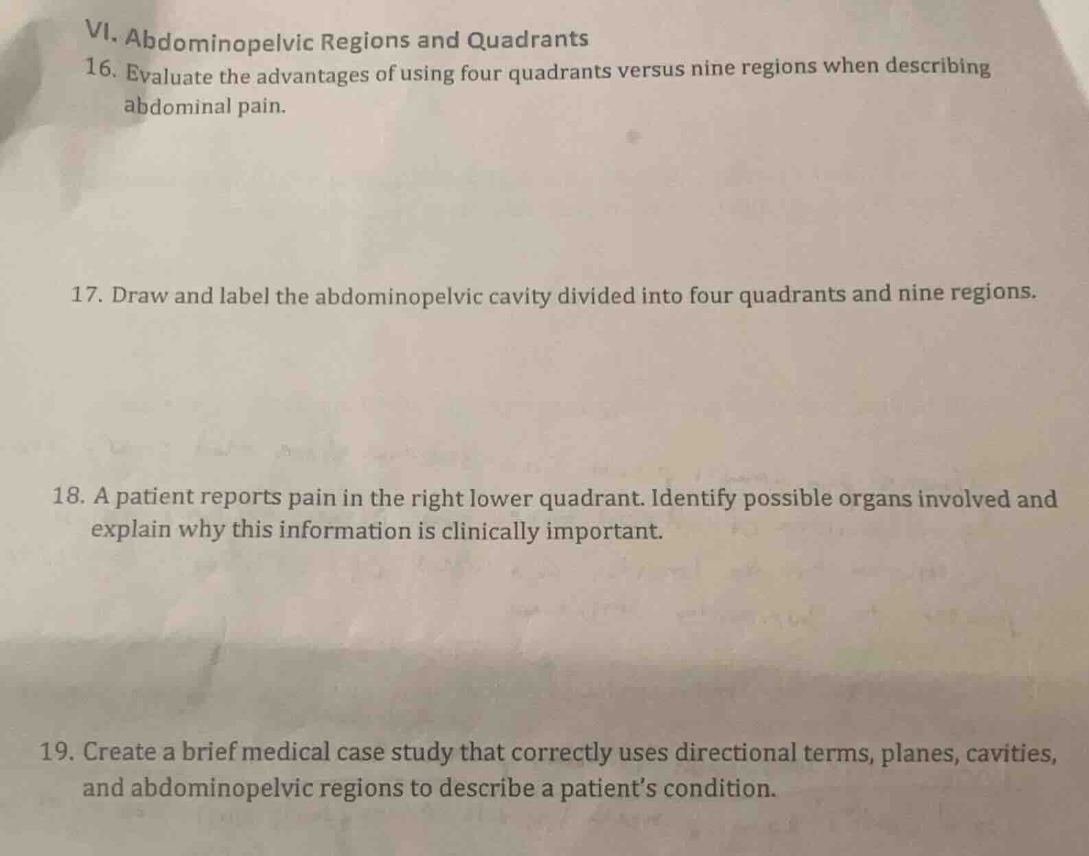 vi. abdominopelvic regions and quadrants 16. evaluate the advantages of…