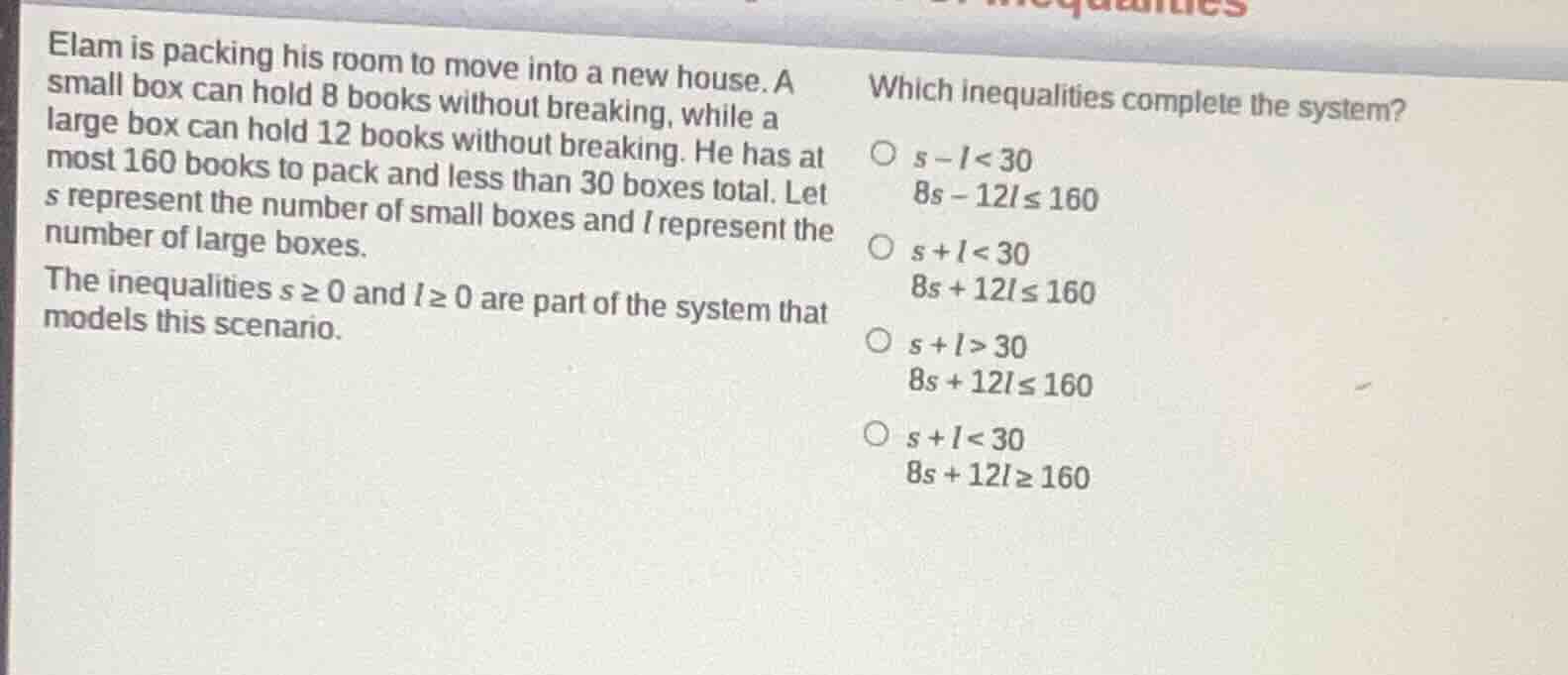 elam is packing his room to move into a new house. a small box can hold…