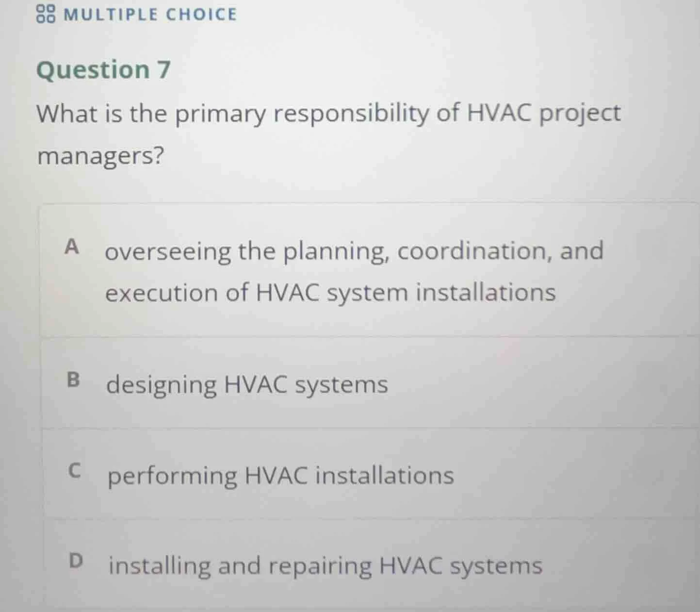 multiple choice question 7 what is the primary responsibility of hvac p…