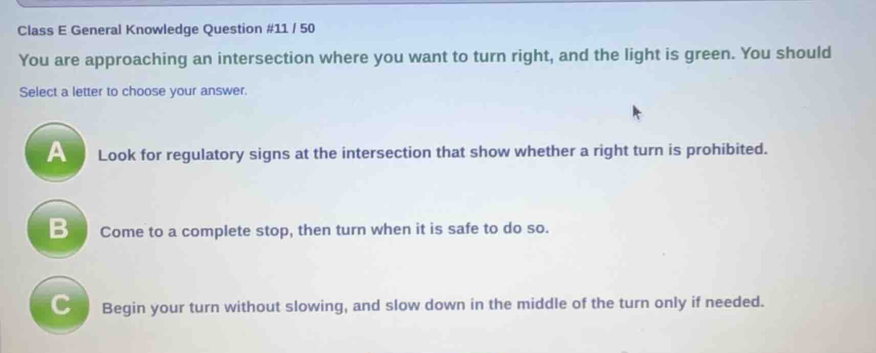 class e general knowledge question #11 / 50 you are approaching an inte…