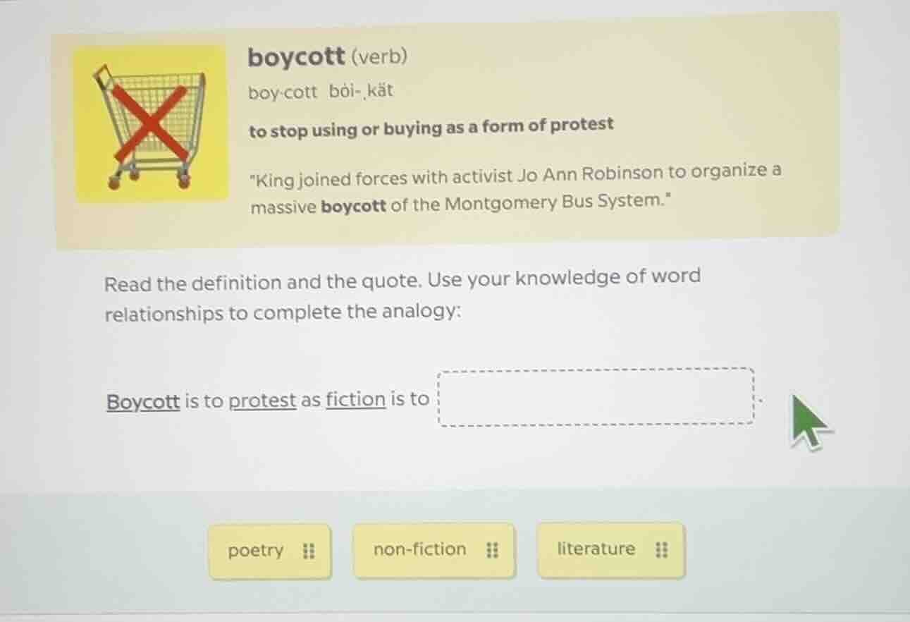boycott (verb) boy·cott boi-ˌkät to stop using or buying as a form of p…