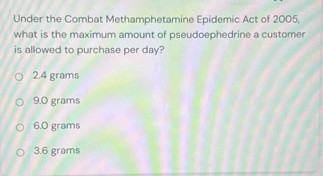 under the combat methamphetamine epidemic act of 2005, what is the maxi…