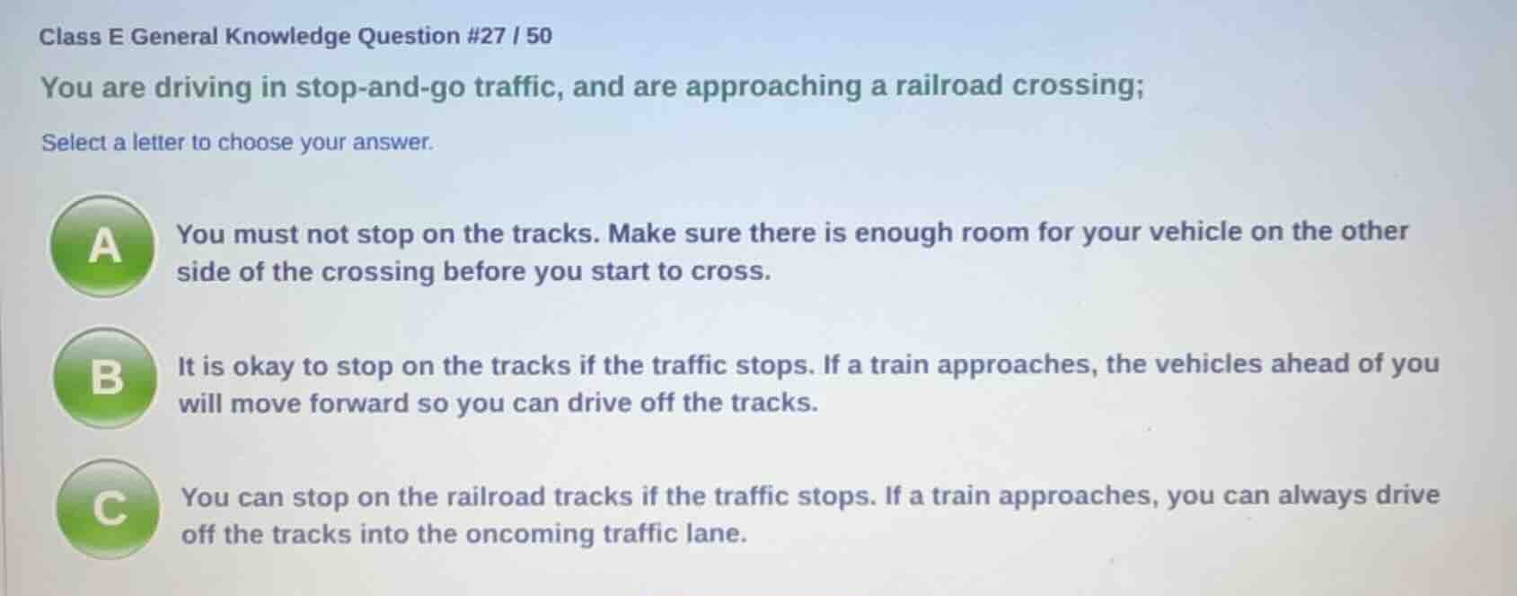 class e general knowledge question #27 / 50 you are driving in stop-and…