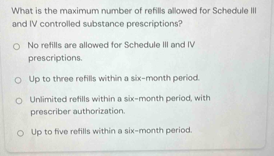 what is the maximum number of refills allowed for schedule iii and iv c…